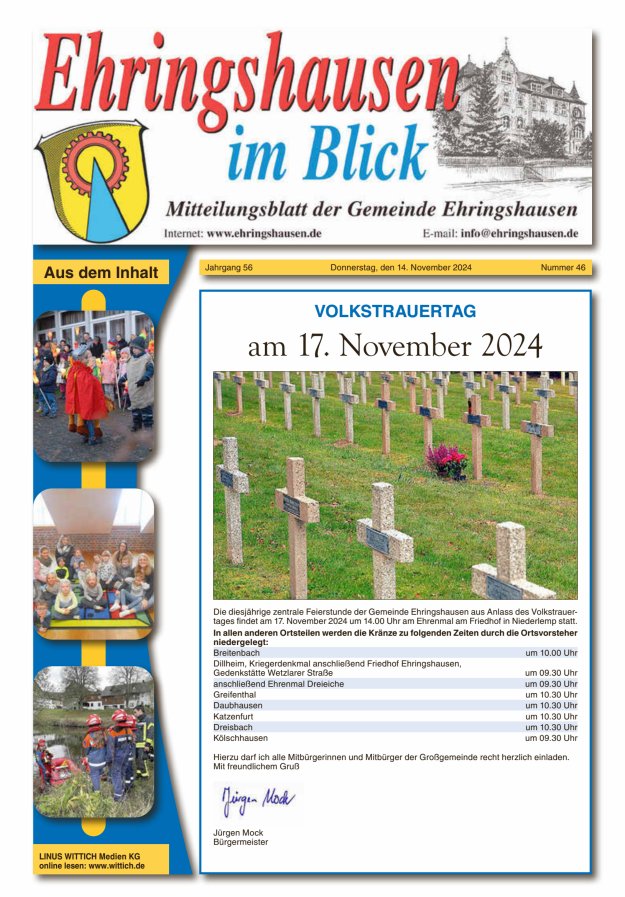 Mitteilungsblatt der Gemeinde Ehringshausen Titelblatt 46/2024