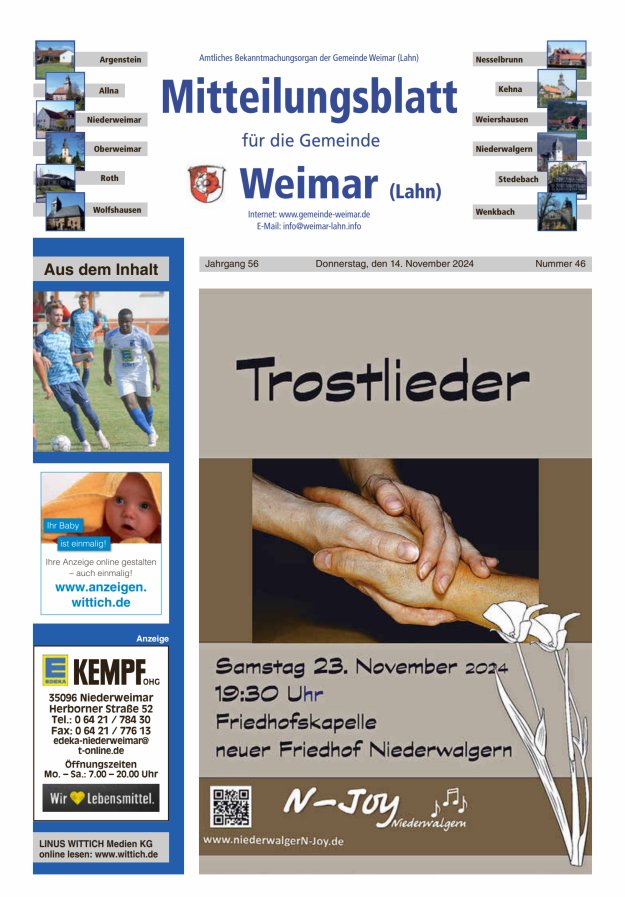 Mitteilungsblatt für die Gemeinde Weimar Titelblatt 46/2024