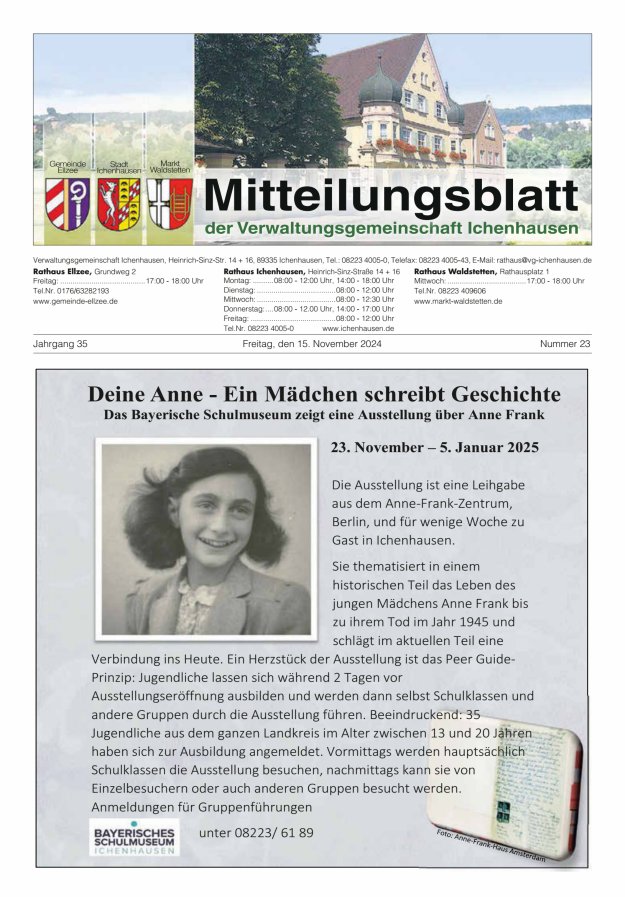 Mitteilungsblatt der Verwaltungsgemeinschaft Ichenhausen Titelblatt 23/2024