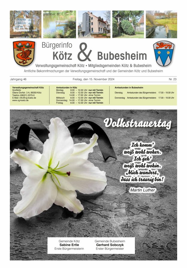 Amtsblatt der VG Kötz und der Mitgliedsgemeinden Titelblatt 23/2024