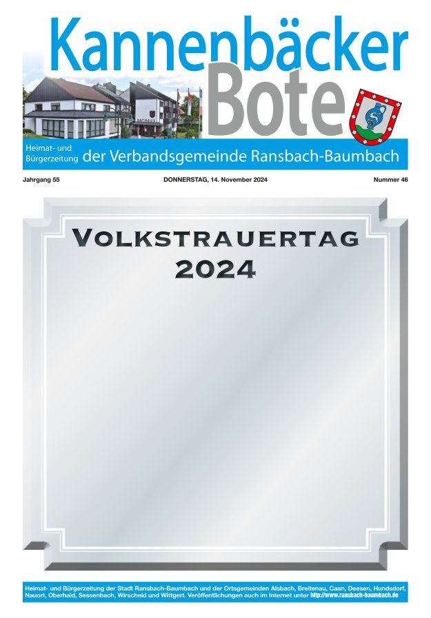 Kannenbäcker-Bote der Verbandsgemeinde Ransbach-Baumbach Titelblatt 46/2024