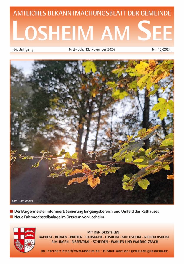 Amtliches Bekanntmachungsblatt der Gemeinde Losheim am See Titelblatt 46/2024
