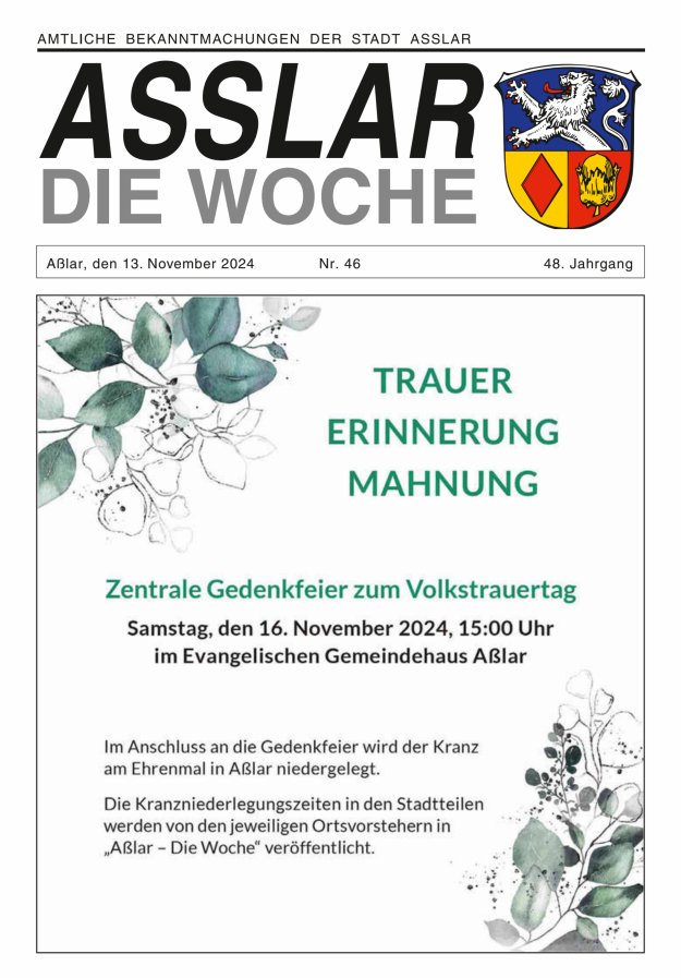 Asslar - Die Woche Titelblatt 46/2024