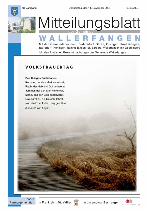 Mitteilungsblatt Gemeinde Wallerfangen Titelblatt 46/2024