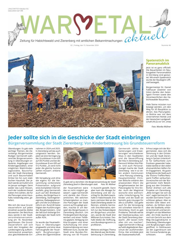 Warmetal aktuell (Habichtswald + Zierenberg) Titelblatt 46/2024