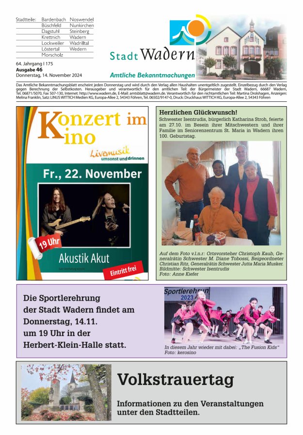 Stadt Wadern Titelblatt 46/2024