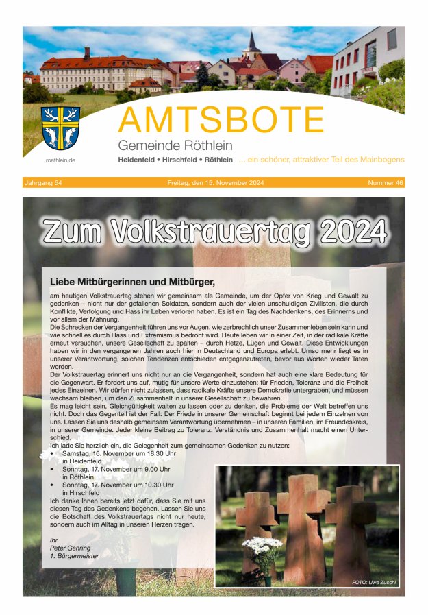 Amtsbote der Großgemeinde Röthlein Titelblatt 46/2024