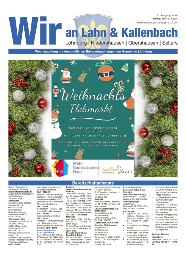 Amtliches Mitteilungsblatt der Gemeinde Löhnberg Titelblatt 46/2024