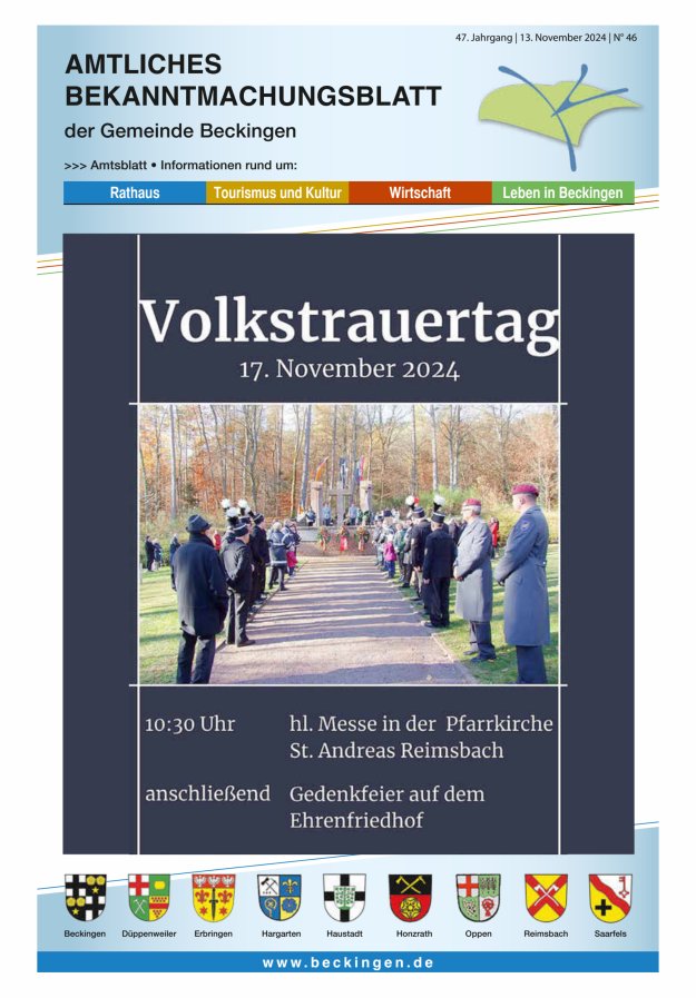 Amtsblatt Beckingen Titelblatt 46/2024