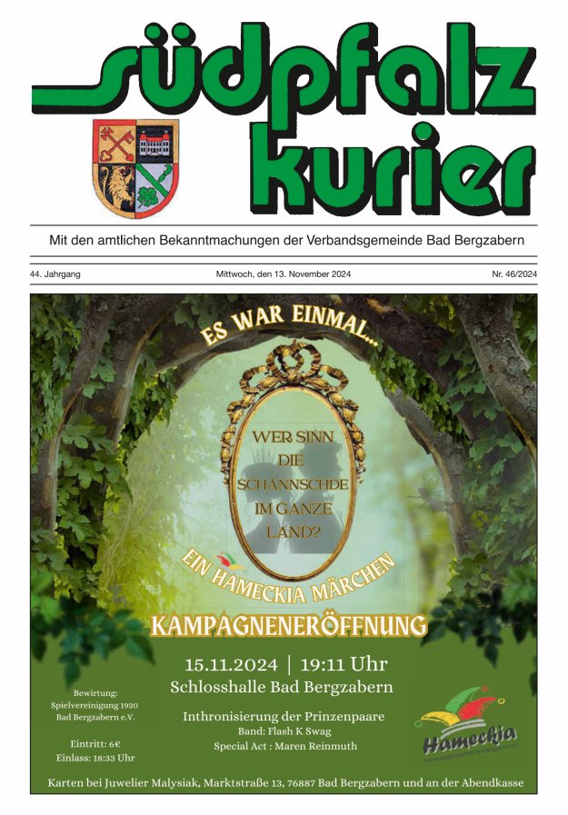 Südpfalz Kurier - VG Bad Bergzabern Titelblatt 46/2024