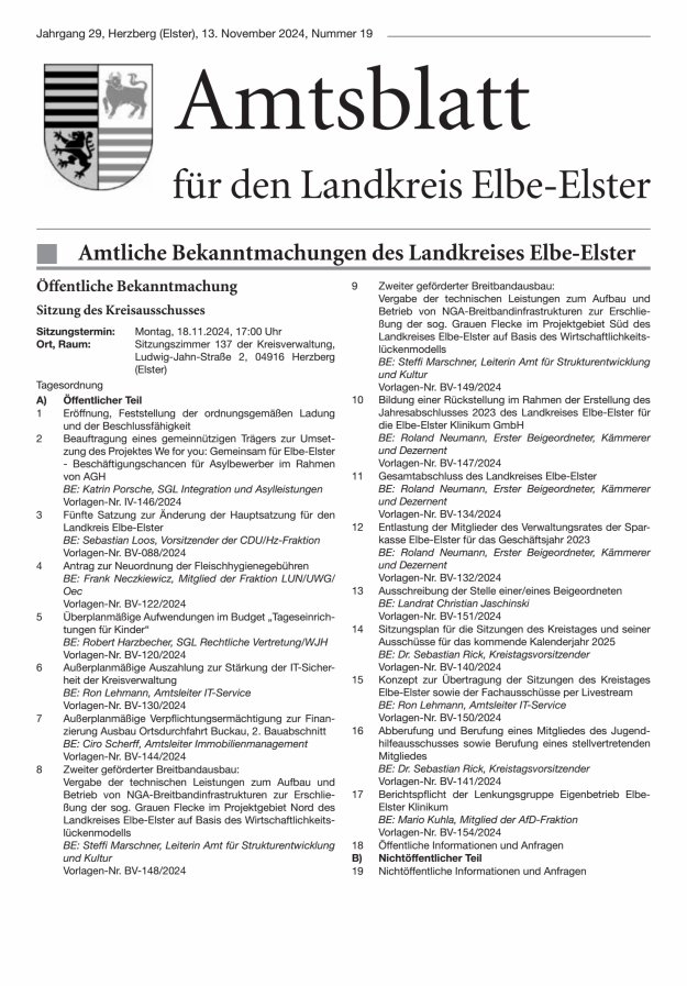 Amtsblatt für den Landkreis Elbe-Elster Titelblatt 19/2024