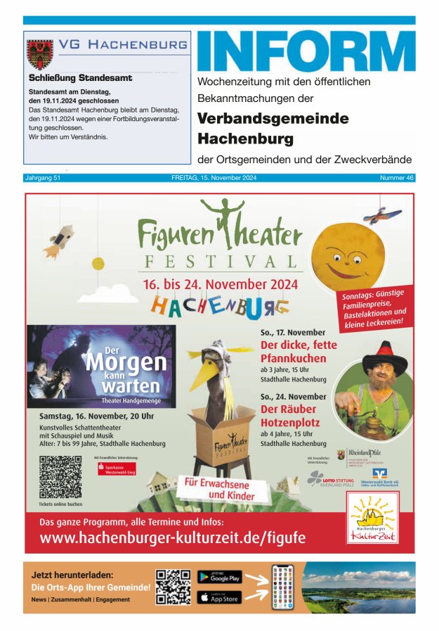 INFORM - Wochenzeitung der Verbandsgemeinde Hachenburg Titelblatt 46/2024