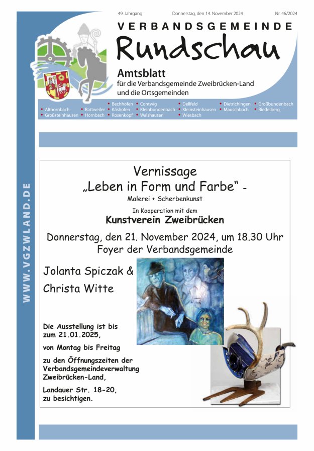 Verbandsgemeinde Rundschau Zweibrücken-Land Titelblatt 46/2024