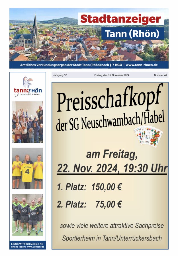 Stadtanzeiger Tann (Rhön) Titelblatt 46/2024