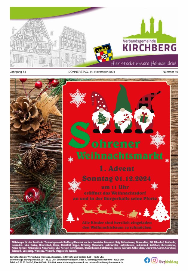 Mitteilungen der Verbandsgemeinde Kirchberg Hunsrück Titelblatt 46/2024