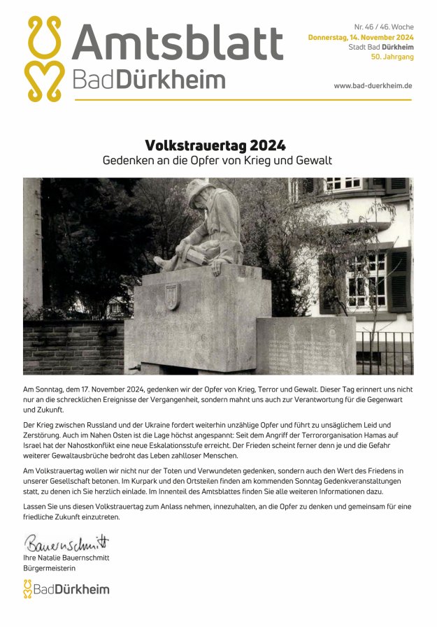 Bad Dürkheimer Woche Titelblatt 46/2024