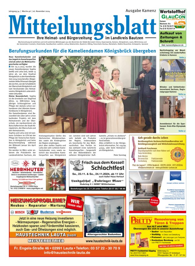 Mitteilungsblatt LK Bautzen Ausgabe Kamenz Titelblatt 45/2024