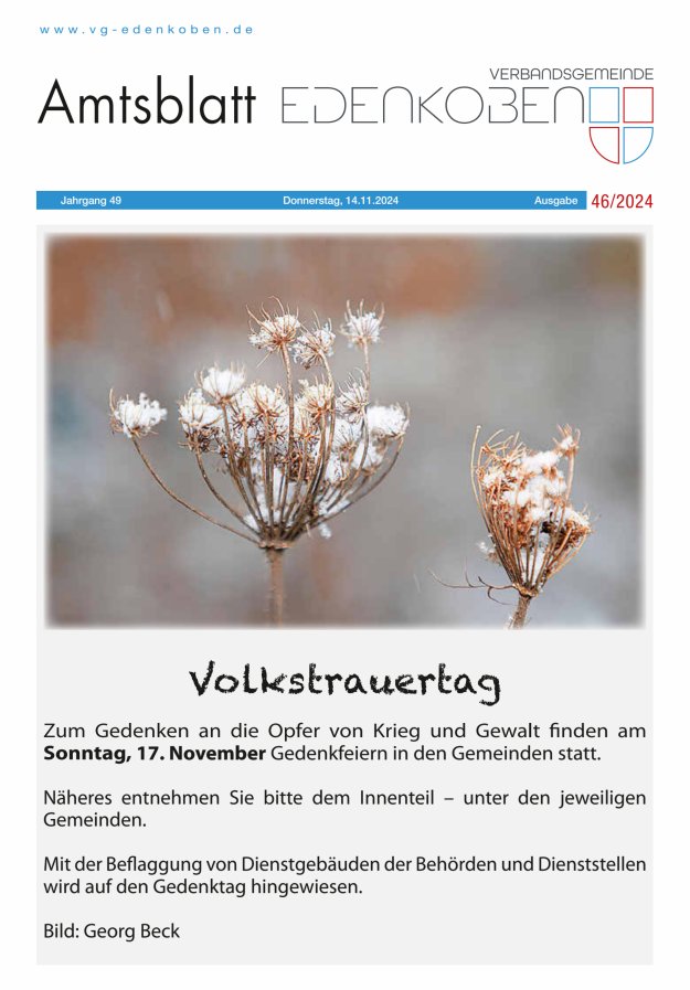 Amtsblatt VG Edenkoben Titelblatt 46/2024