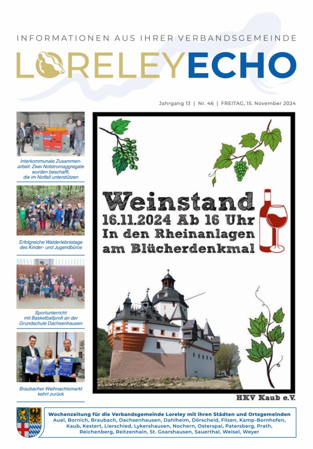 Loreley-Echo - Mitteilungsblatt der Verbandsgemeinde Loreley Titelblatt 46/2024
