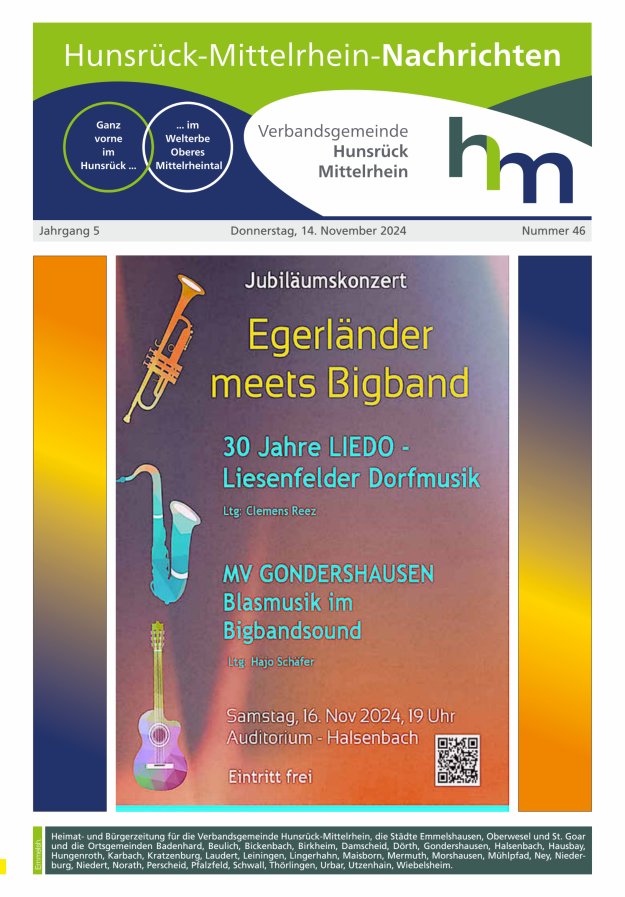 Hunsrück-Mittelrhein Nachrichten Ausgabe Emmelshausen Titelblatt 46/2024