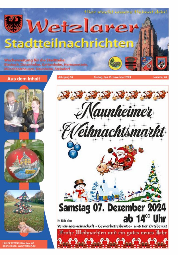 Wetzlarer Stadtteilnachrichten Titelblatt 46/2024