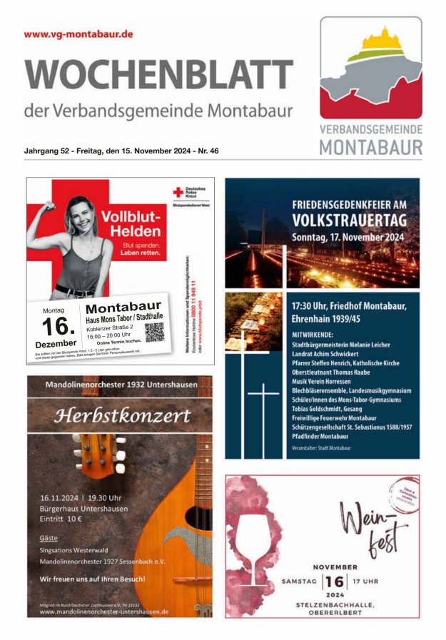 Wochenblatt der Verbandsgemeinde Montabaur Titelblatt 46/2024