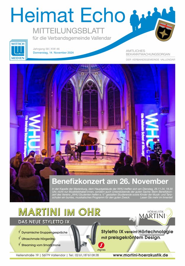 Heimat-Echo - Heimat- und Bürgerzeitung Verbandsgemeinde Vallendar Titelblatt 46/2024