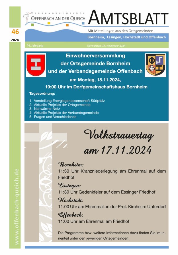 Amtsblatt VG Offenbach an der Queich Titelblatt 46/2024