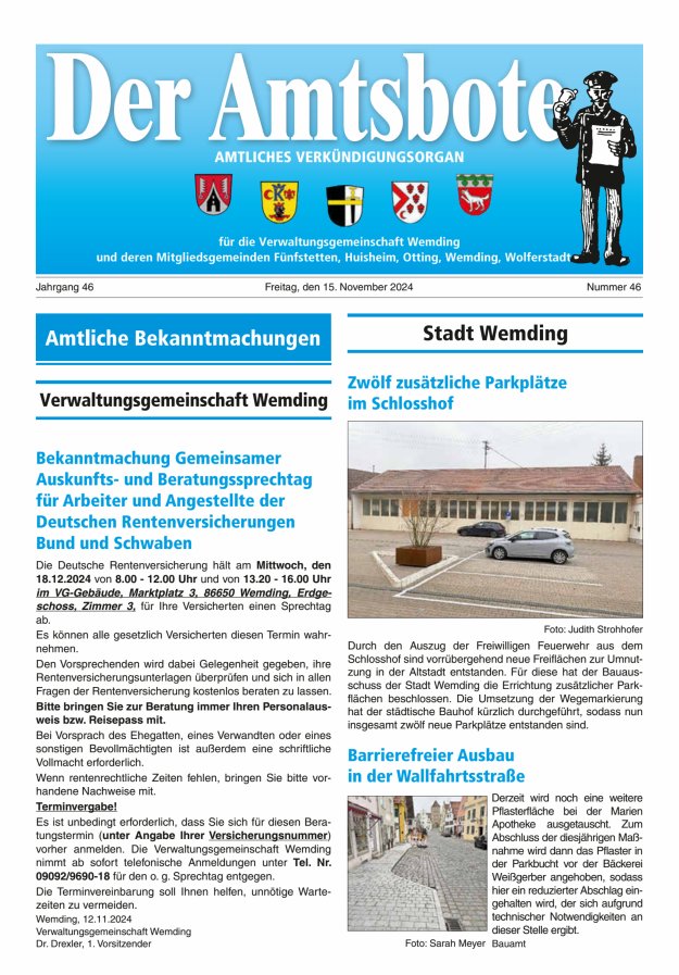 Der Amtsbote - Wemding Verwaltungsgemeinschaft Titelblatt 46/2024