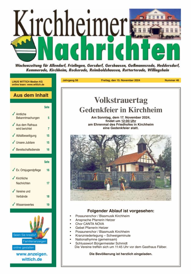 Kirchheimer Nachrichten Titelblatt 46/2024