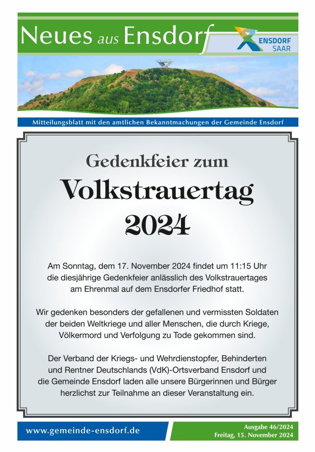 Neues aus Ensdorf Titelblatt 46/2024