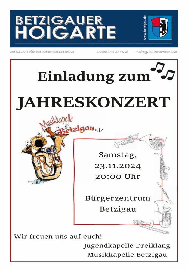 Betzigauer Hoigarte Amtsblatt der Gemeinde Betzigau Titelblatt 23/2024