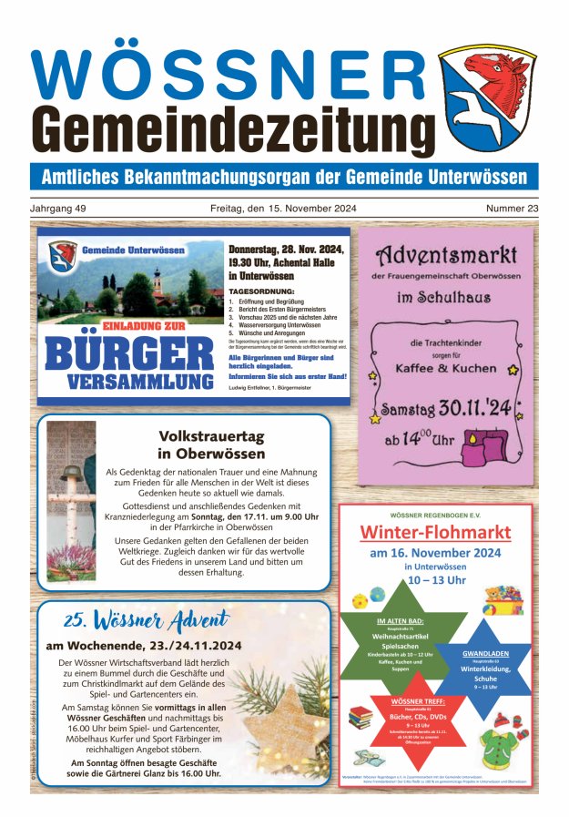 Wössner Gemeindezeitung Amtliches Bekanntmachungsorgan der Gemeinde Unterwössen Titelblatt 23/2024