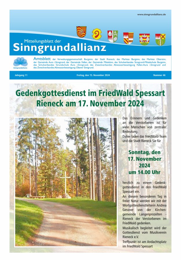 Mitteilungsblatt der Sinngrundallianz Titelblatt 46/2024