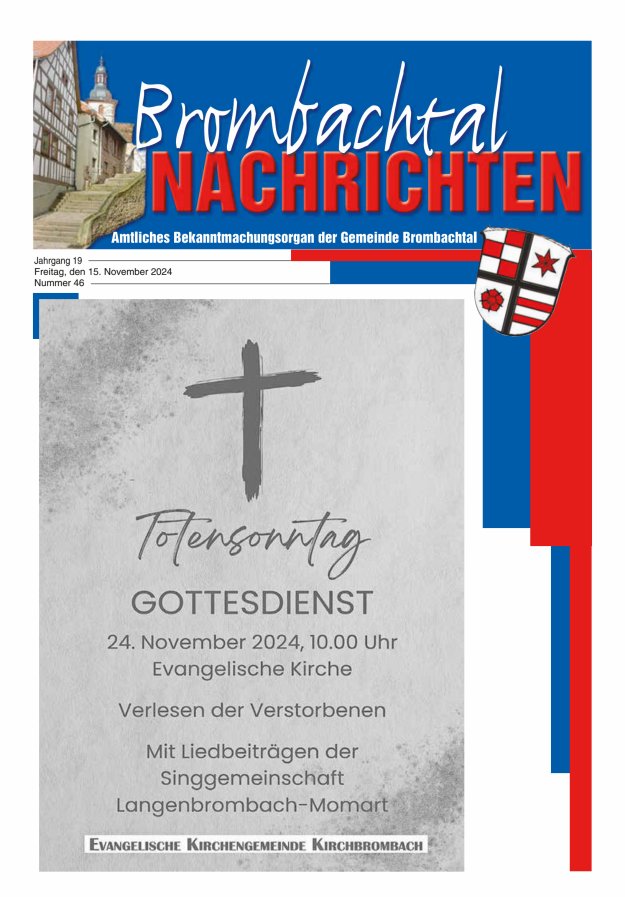 Brombachtal-Nachrichten Amtsblatt der Gemeinde Brombachtal Titelblatt 46/2024