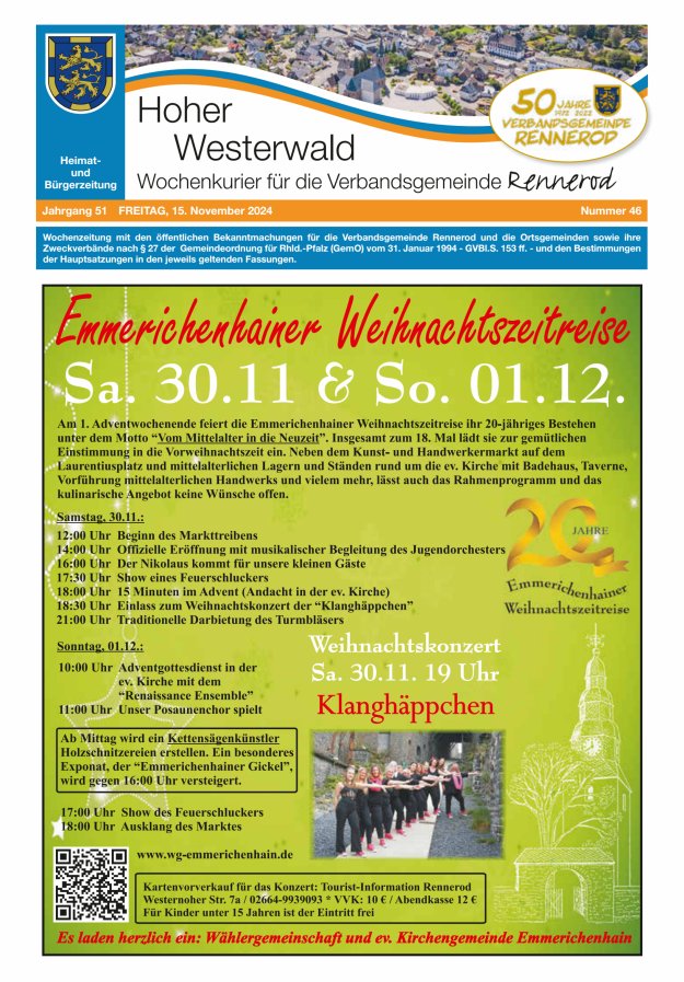 Hoher Westerwald - Wochenkurier für die Verbandsgemeinde Rennerod Titelblatt 46/2024