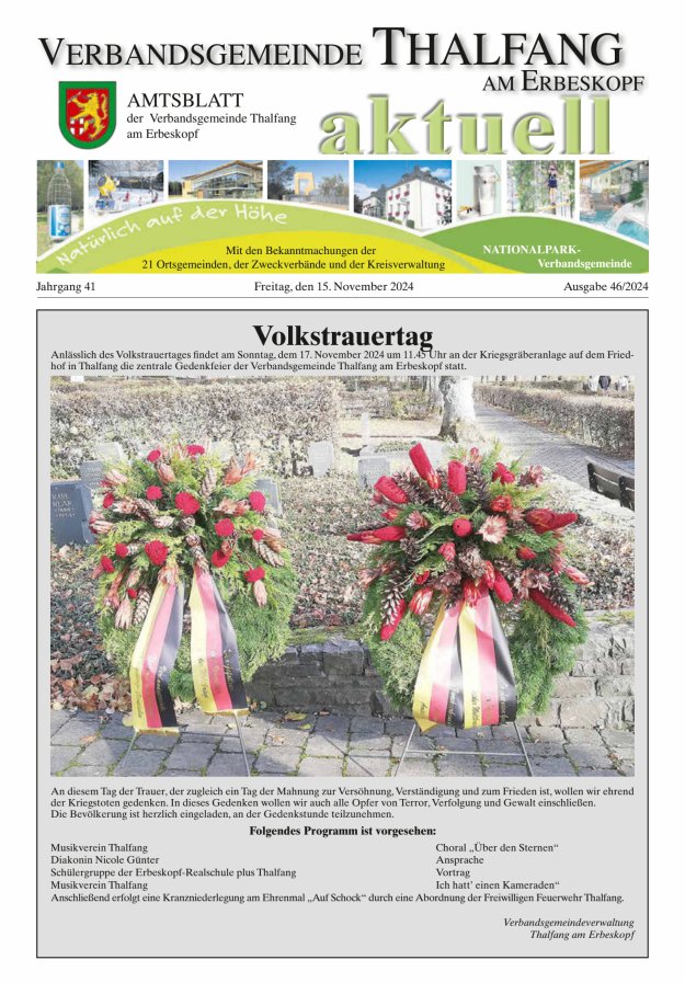 Thalfang aktuell - Amtsblatt VG Thalfang Titelblatt 46/2024