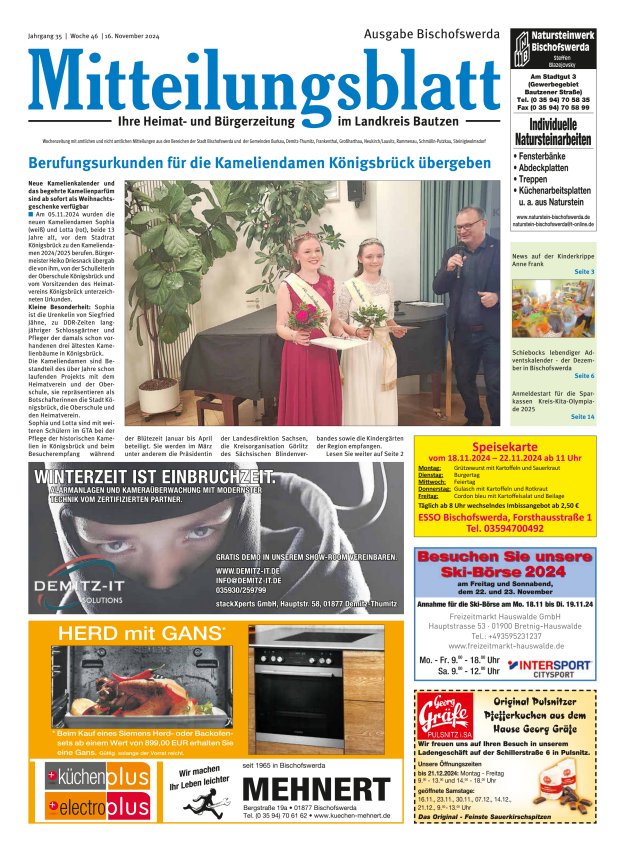Mitteilungsblatt LK Bautzen Ausgabe Bischofswerda Titelblatt 45/2024