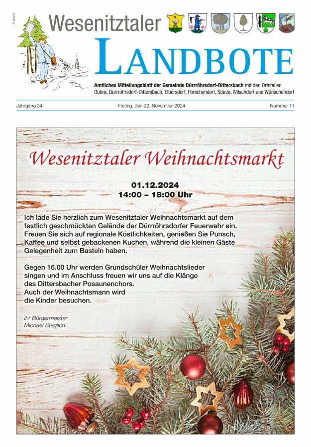 Wesenitztaler Landbote – Amtliches Mitteilungsblatt der Gemeinde Dürrröhrsdorf-Dittersbach Titelblatt 11/2024