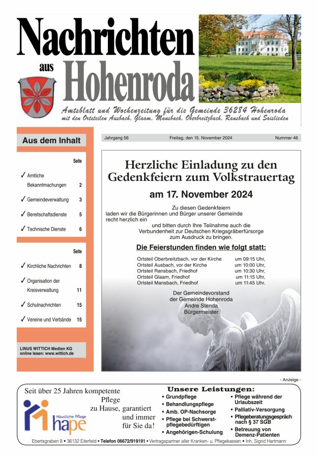 Nachrichten aus Hohenroda Titelblatt 46/2024
