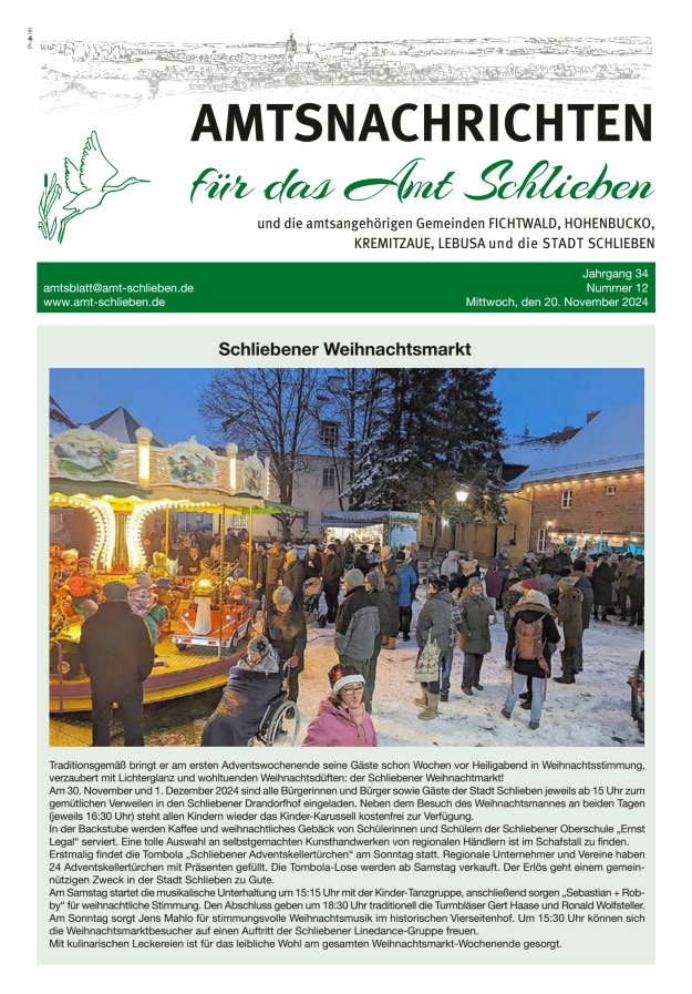 Amtsnachrichten – Amtsblatt für das Amt Schlieben und die amtsangehörigen Gemeinden Titelblatt 12/2024