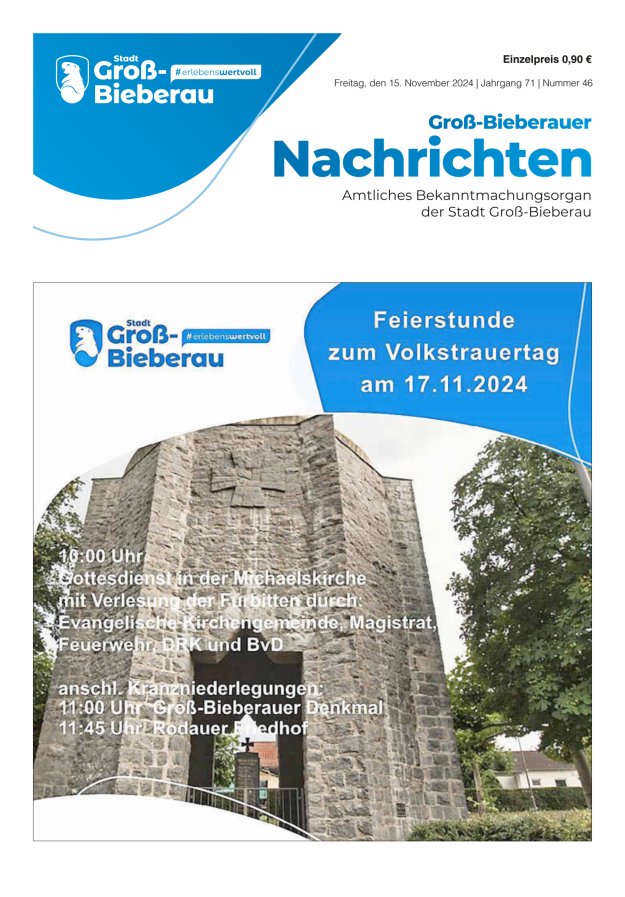 Groß-Bieberauer Nachrichten Titelblatt 46/2024