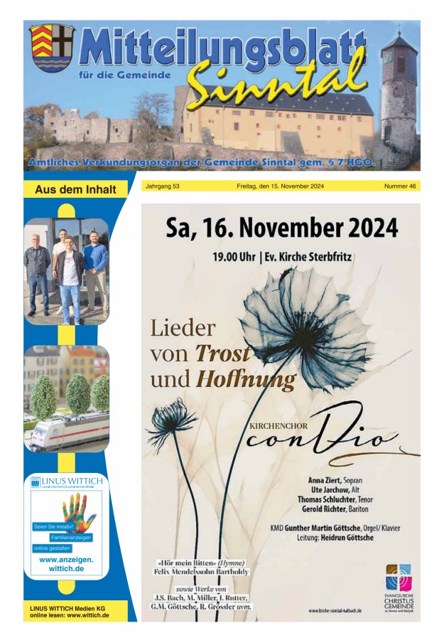Mitteilungsblatt für die Gemeinde Sinntal Titelblatt 46/2024