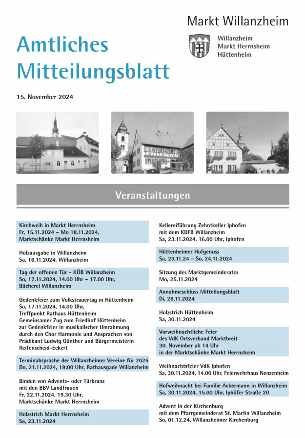 Amtliches Mitteilungsblatt des Marktes Willanzheim Titelblatt 23/2024