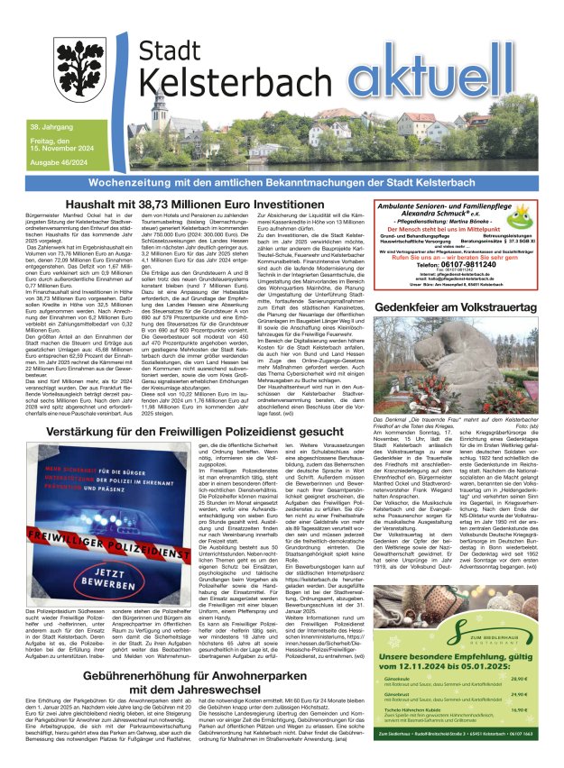 Kelsterbach aktuell Titelblatt 46/2024