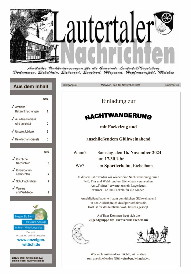 Lautertaler Nachrichten Titelblatt 46/2024
