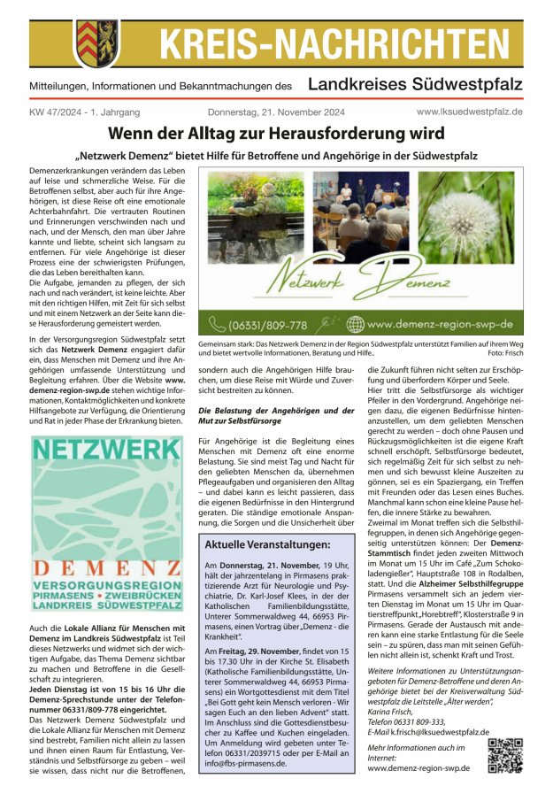 Kreis-Nachrichten - Mitteilungen des Landkreises Südwestpfalz Titelblatt 47/2024