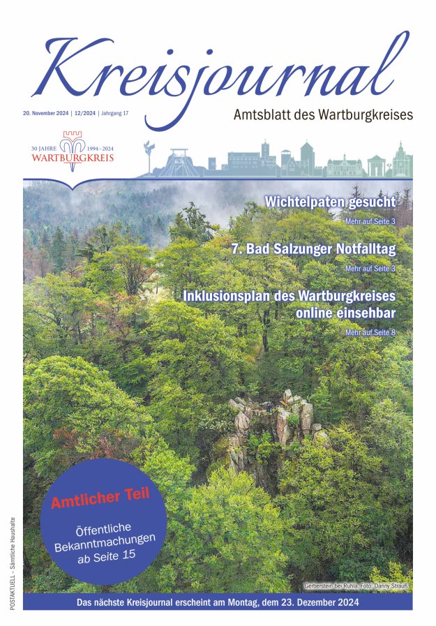 Kreisjournal - Amtliches Veröffentlichungsblatt des Wartburgkreises Titelblatt 12/2024