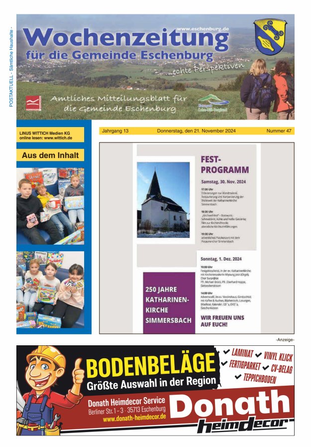 Wochenzeitung für die Gemeinde Eschenburg Titelblatt 47/2024