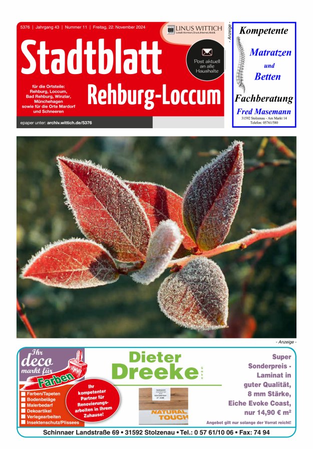 Stadtblatt Rehburg-Loccum Titelblatt 11/2024